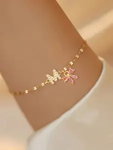 Women's Stainless Steel Bracelet, Bowknot Letter Pendant Design, Casual Fashion Accessory for All Seasons, Bracelet With Pendant