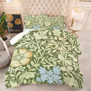 Morris Style Floral Bedding Set, Includes 1 Quilt and 1 or 2 Pillowcases Without Pillows, Soft Bedroom Decor Gift for Kids and Adults