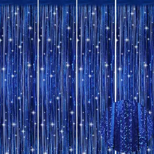 4 Pack Foil Fringe Tinsel Backdrop Curtains, Birthday Engagement Bachelorette Party Decorations, Photo Booth Props Door Streamers Curtain (Blue)