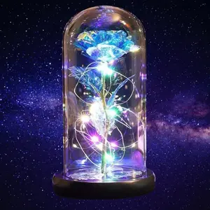 QUELIEN Beauty and Beast Rose,Galaxy Flower Rose Gift for Girlfriend，Glass Flower Roses，Unique Gifts for Women, Christmas, Birthday,Thanksgiving,Anniversary (Blue) dqx