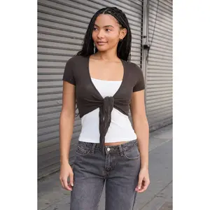 John Galt Women's Brown Tie Front Sweater Top