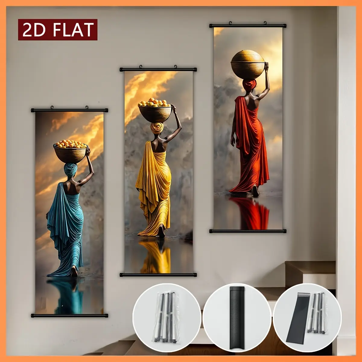 Vibrant African Women Canvas Set, Colorful Wall Decor Poster Vibrant Print Hanging Wall Art for Living Room & Bedroom, High-Quality Ink Painting, Art Work for Wall Decor, Home Wall Art