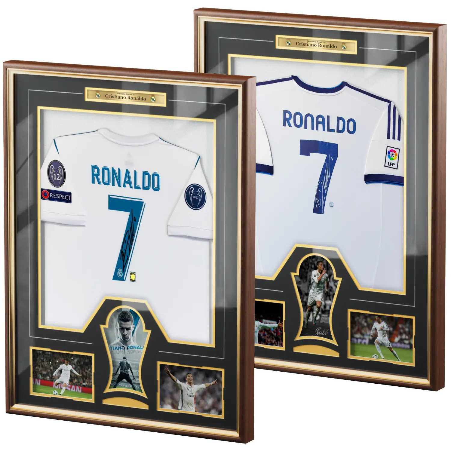 CCDCC Rectangular Jersey Shadow Box - Premium Wood-Gold Aluminum Metal Frame, 2.0mm Tempered Glass, No-Piercing Clips, Collector Look, Jersey Display for Autographed Football, Basketball Memorabilia