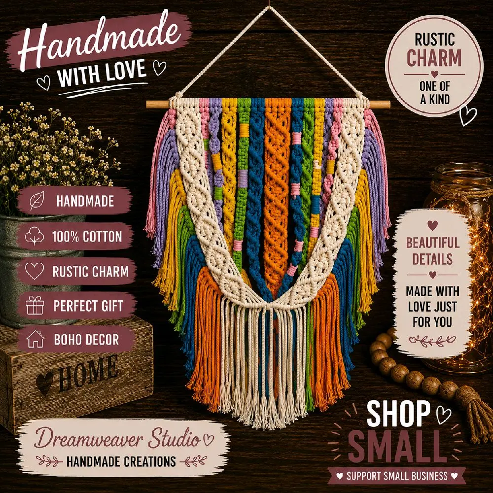 Colorful Boho Rainbow Macramé Wall Hanging | Handmade Fiber Art | Bohemian Home Décor | Nursery Wall Art | Dreamweaver Studio