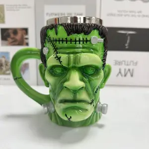 Scary Undead Frankenstein Head Halloween Gift, 3D Kitchen Accessory, Horror Mug Coffee Gift, Novelty Coffee Mug, BPA-Free Caffeine Drinkware, Stylish Drinkware