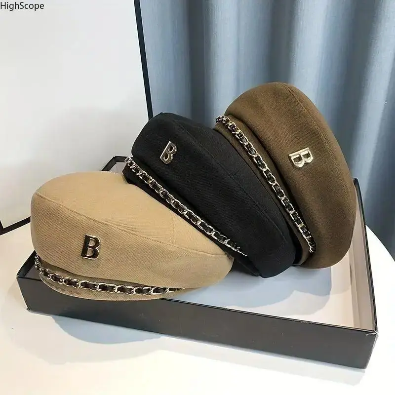 Unisex Newsboy Cap with Chain Decoration, Vintage British Style Hat, Lightweight and Comfortable for Casual to Formal Wear, British Vintage, Unisex Style Fit, Vintage Twist Look