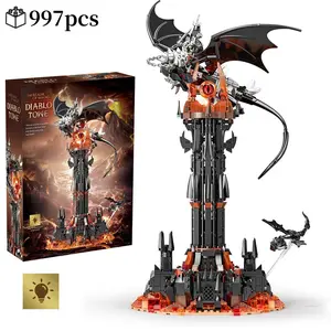 Creative Magic Tower Building Blocks, 1 Box Fire Dragon Design Building Blocks Toy, Educational Assembly Toy for Teenager & Adults, Halloween