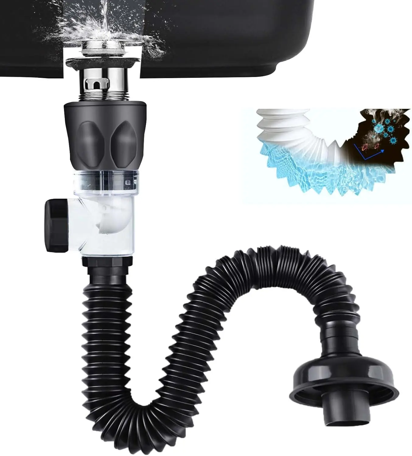 Bathroom Sink Drain Kit P Trap Bathroom Sink - Anti-Odor Flexible Expandable Sink Drain Pipe