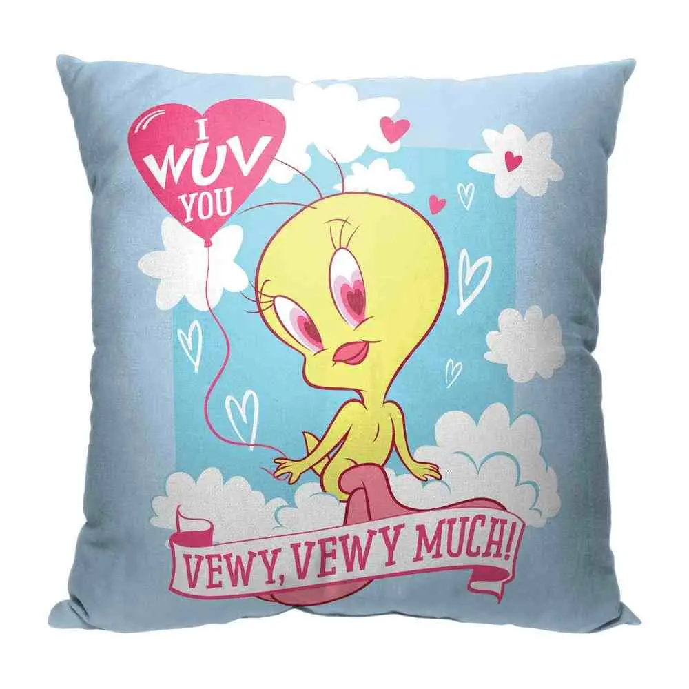 Warner Bros. Looney Tunes Playful Love Theme Fabric Throw Pillow, 18x18 in, Home & Room Decor Accent Pillow