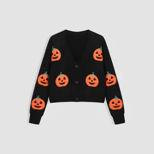 Cider [size 2-10] Knitted V-neck Pumpkin Button Cardigan