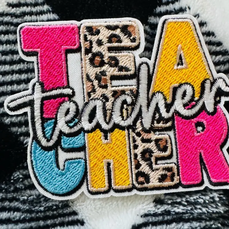 Premium Embroidered Fabric Patches for Teachers, 2.5x3.25 in Iron-On Sewing Accessory, Easy-to-Apply for Totes, Jackets