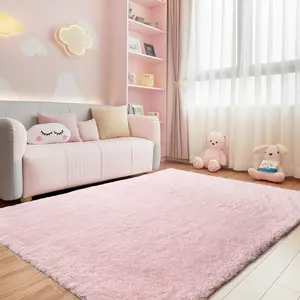 Large Size Shaggy Rugs, Big Plush Area Rug, Non-slip Soft Fluffy Carpet Mats for Livingroom Bedroom Nursery Home Decor Pink