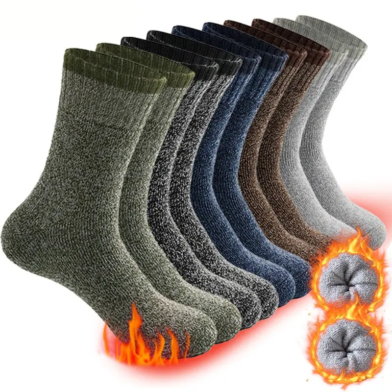 Men's Thickened Warm Winter Socks, Soft Comfy Knit Crew Socks for Cold Weather, Polyester & Elastane Blend Socks for Men, Warmth Retention, Knitted Socks, Socks Pairs