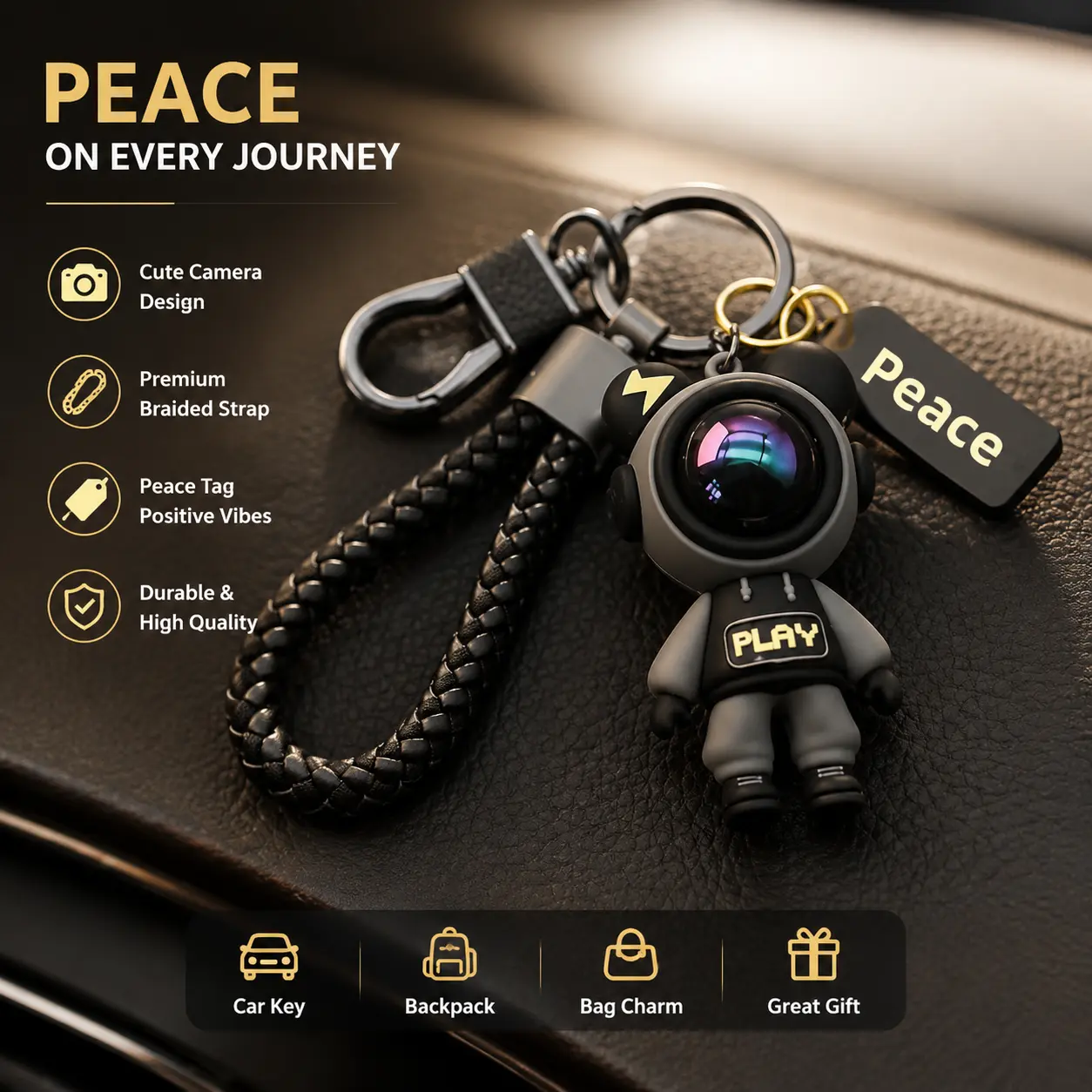 Cute Camera Astronaut Keychain, Space Man Car Keychain Charm, Funny Backpack Pendant, Cool Gadget Gift for Men