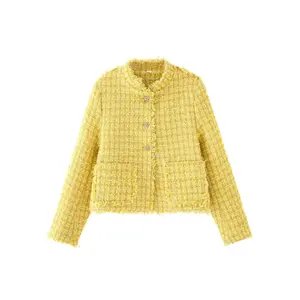 Women’s Tweed Jacket, Casual Long-Sleeve Button-Front Coat, Women’s Fashion Outerwear for Spring and Autumn