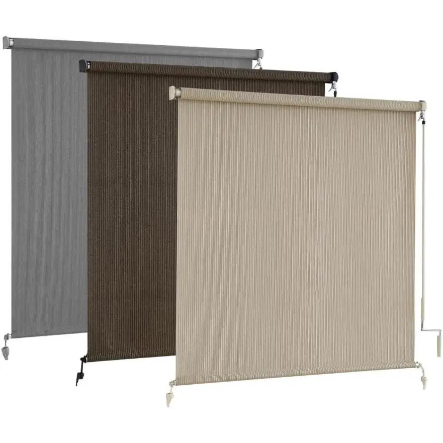 Outdoor Roller Shades,Cordless Patio Shades Roll Up Outdoor Blinds,Roller Blinds Cloth for Porch Pergola Balcony Backyard Windows,96" W x 96" H,Sesame