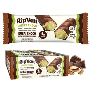 Rip Van Dubai Chocolate Bar Crispy Choco – Healthy Snack with Creamy Pistachio & Toasted Kunafa – Dubai Choco Flavor – 4g Sugar, 5g Fiber – Guilt-Free Indulgence – 12 Pack