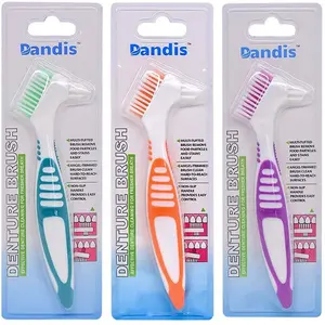 3 Pack Double Sided Denture Cleaning Brush Set Portable Hard Bristle Denture Toothbrush for Denture Care