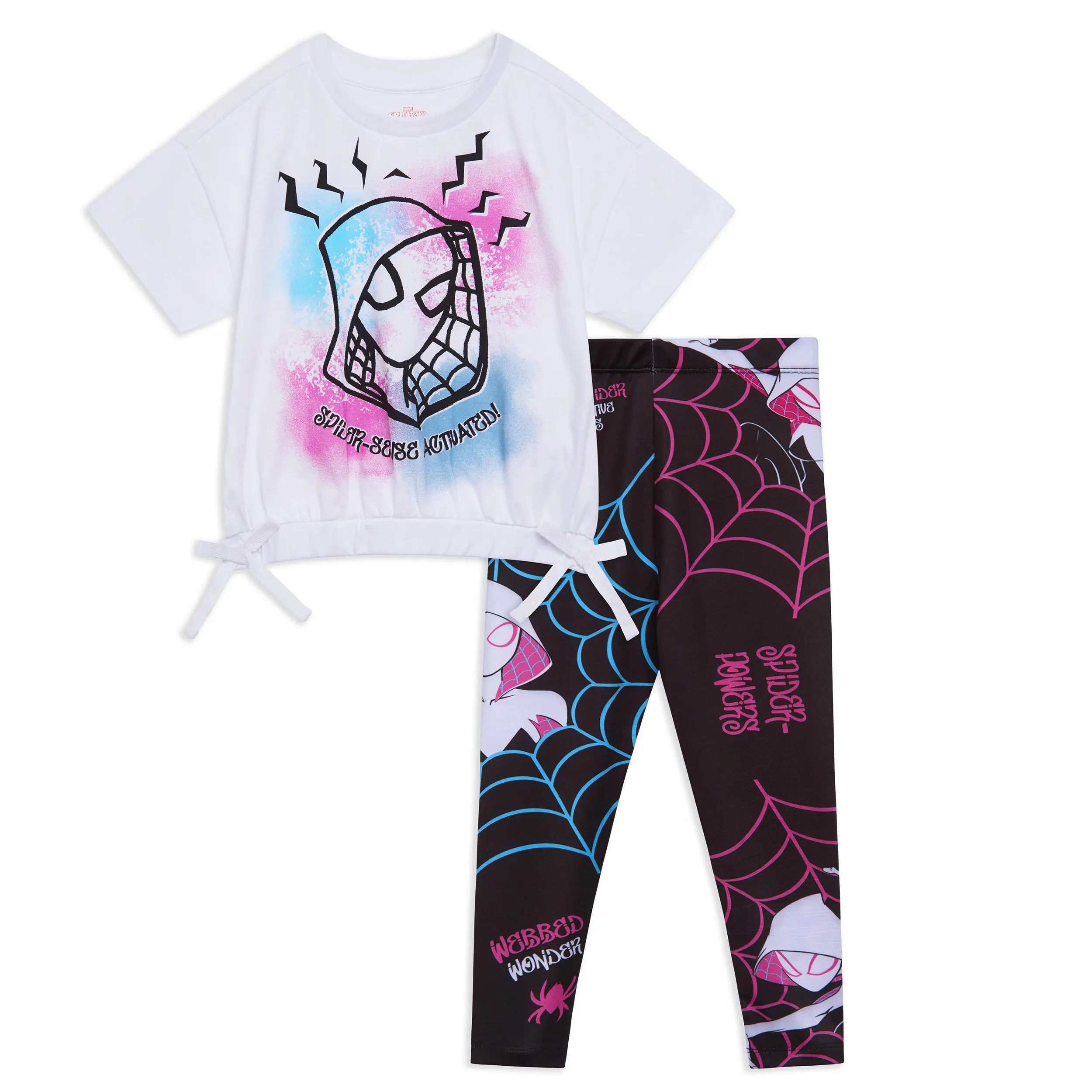 Girls' Marvel Spider-Man 2-Piece Casual Wear Set - Toddler to Big Kid, Spider-Theme Character Print, Elastic Stretch, Set Includes Tee & Leggings