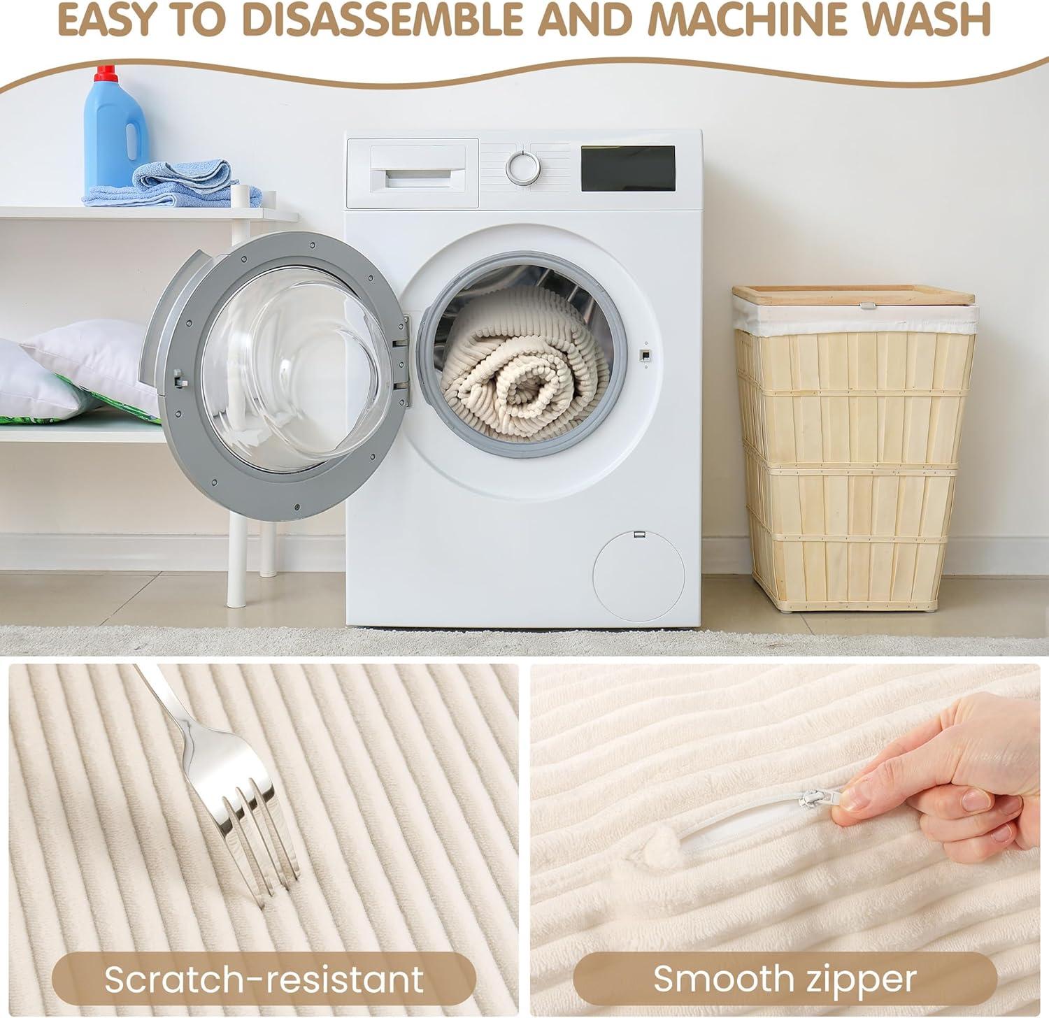 Winzoo 5-in-1 Convertible Sofa Bed,Boneless Couch Tri Folding Floor Mattress with Removable L-Shaped Armrests & Handle,Corduroy Futon Couch Sleeper with Pull Out Bed for Living Room Bedroom Apartment