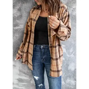 Danedvi Womens Long Sleeve Plaid Shirts Flannel Collared Button Down Shackets Casual Rolled Up Boyfriend Blouses Top