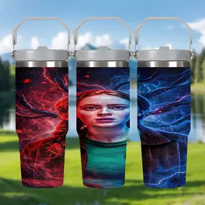 1pc 30oz Stranger Things: Max’s Descent into the Upside Down Stainless Steel Insulated Water Bottle with Straw, Portable Travel Cup for Car Home Office, Ideal Holiday Gift