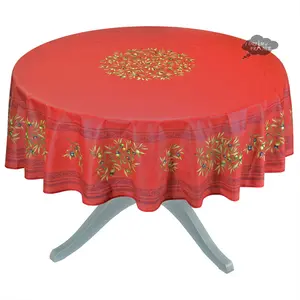 70" Round Clos des Oliviers Red French Cotton Tablecloths by Label France