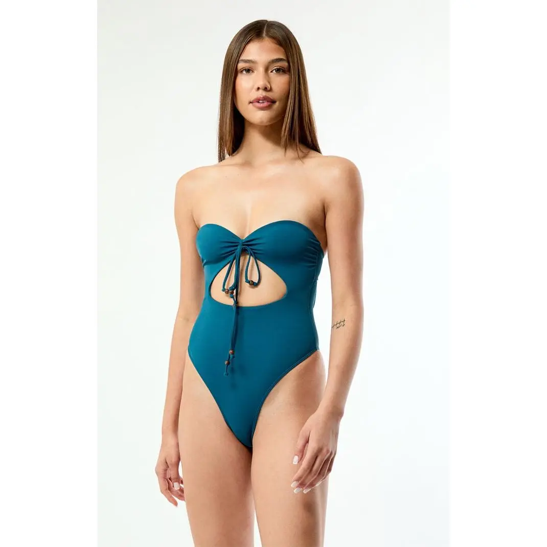Pacsun Women's Dark Blue Raquel Strapless One Piece Swimsuit