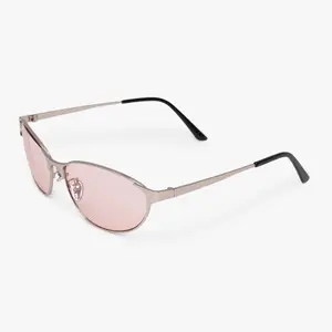 Retro Y2K Oval Metal Eyewear Frame with Colorful Pink Lenses - Modern & Durable Decorative Sunglasses