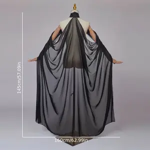 Women's Lightweight Chiffon Cape Cloak with Adjustable Black Ribbon Bow - Elegant Halloween Costume, Stage Performance & Bridal Shawl for Weddings, Cosplay, Formal Events, Wedding Shawl| Dramatic Drape Style| Sophisticated Trimming-G