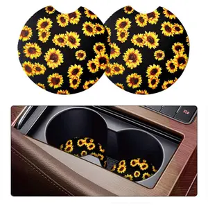 2 Pack Car Coasters for Drinks Absorbent - 2.75 Inch Cute Car Cup Holder Coasters for Women, Removable Cup Holder Coaster for Your Car, Car Interior Accessories for Women & Girls (Sunflower)