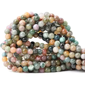 60PCS 6mm Natural Indian Agate Gemstone Round Loose Beads for Jewelry Making DIY 1 Strand 15"