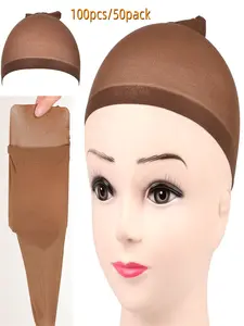 100 Pcs Women's Wig Caps, Stocking Cap for Lace Front Wigs, Dark Brown , Ideal for Stylish Hair Accessories  (50 pack/100pcs)