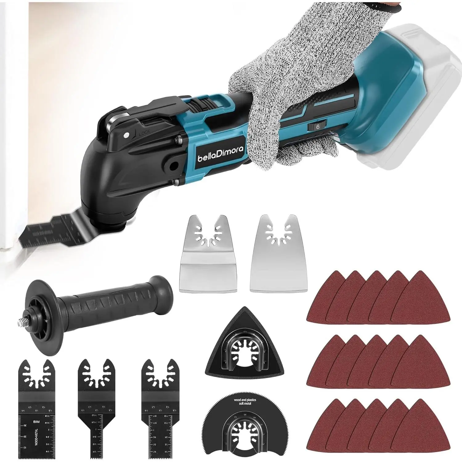 Oscillating Tool Compatible with 18V Battery(Battery Not Included), Oscillating Tool Brushless Motor, 6 Variable Speeds, 23-Piece Kit for Cutting, Sanding, Scraping super thin indestructible disc