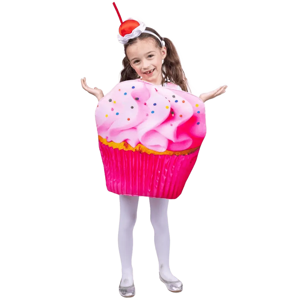 Cupcake Costume Dress for Kids – Pink Frosting Tunic with Sprinkles & Cherry Headband Girls Party Dress - Perfect For Halloween, Birthday, Pretend Play & Costume Party
