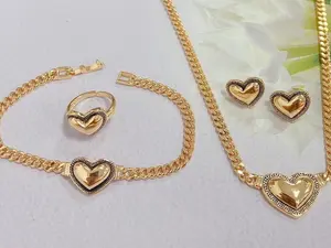 5PCS Jewelry Set, Fashion Zircon Copper Heart Necklace, Bracelet, Ring, Earrings Suit, Fashion Female Gift
