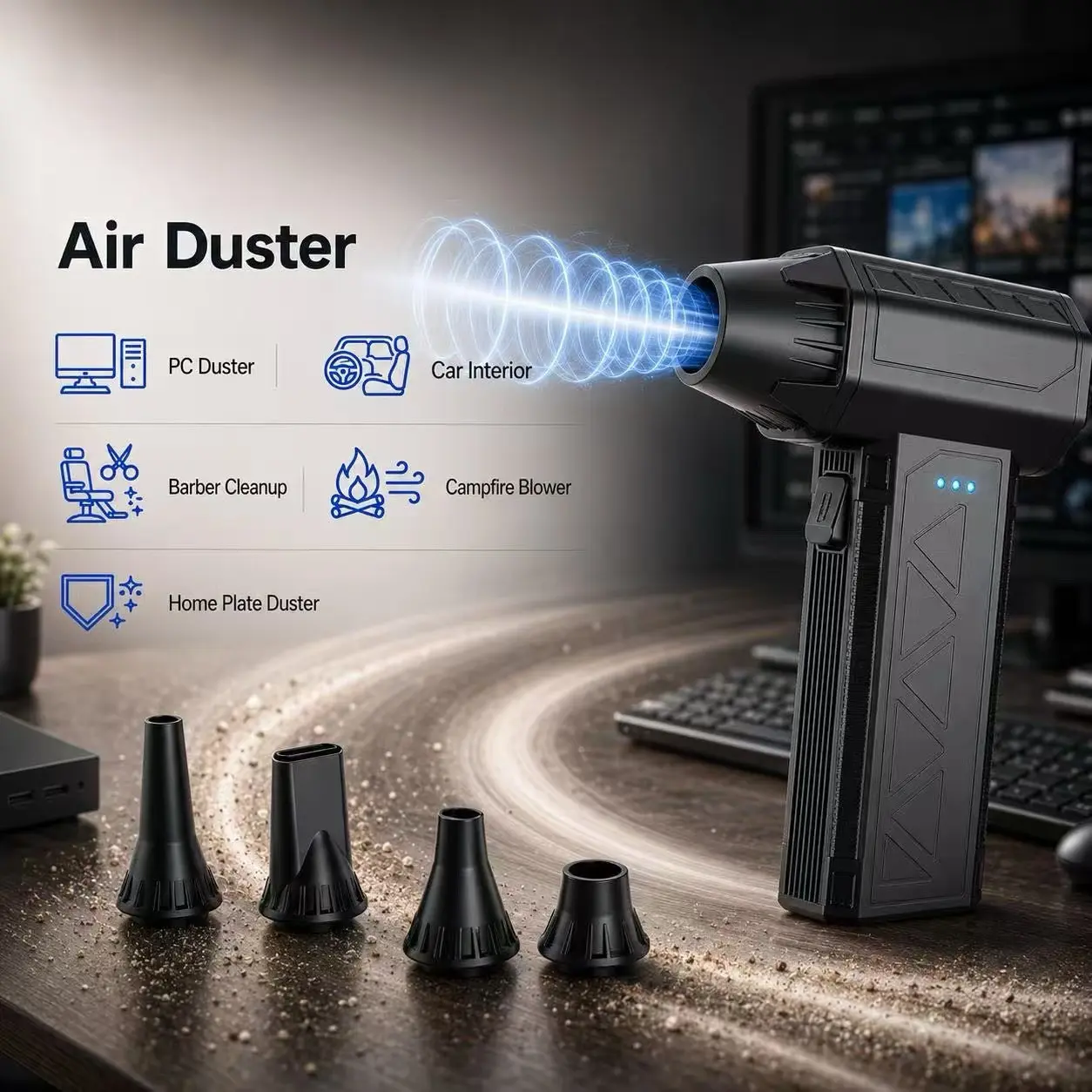 Mini Portable Powerful Cordless Electric Air Duster - Type-C Rechargeable, Compact & Lightweight Handheld, 3-Speed Settings, Keyboard Duster, Computer Laptop Cleaner for Dust Removal, Car Use, Versatile Cleaner