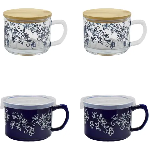 Temp-tations Set of 4 Ceramic and Glass Seal the Meal Mug Set