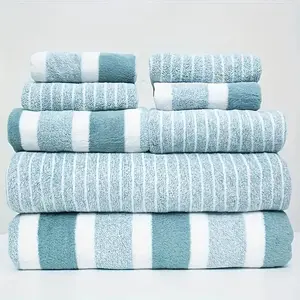 Striped Pattern Bath Towel Set, Including 2 Bath Towel & 2 Hand Towel & 4 Washcloth, Premium Bath Towels, Bathroom Towel Set, Water Absorbent Towel Set for Home, Hotel & Spa