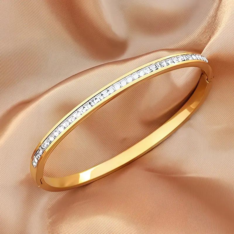Oval Pave Baguette CZ Bangle Bracelet