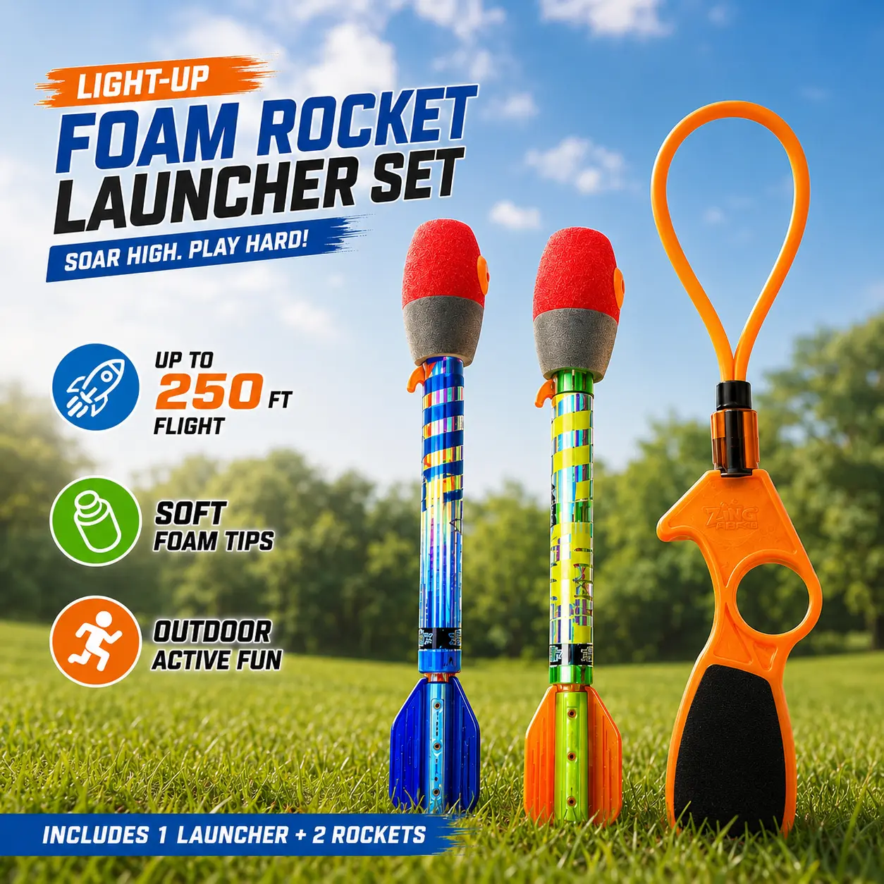Light-Up EVA Foam Rocket Launcher Toy - Slingshot Hand-Launched Set with EVA Foam Rocket Body, ABS Material, for Kids, Birthday Gifts, All Seasons Outdoor Games, Light Up Your Space Party Bag Supplies