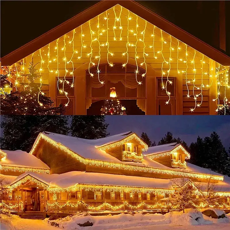Outdoor Christmas Garland 5M LED Curtain Icicle String Lights - Wedding Holiday Party Garden Eaves Decor