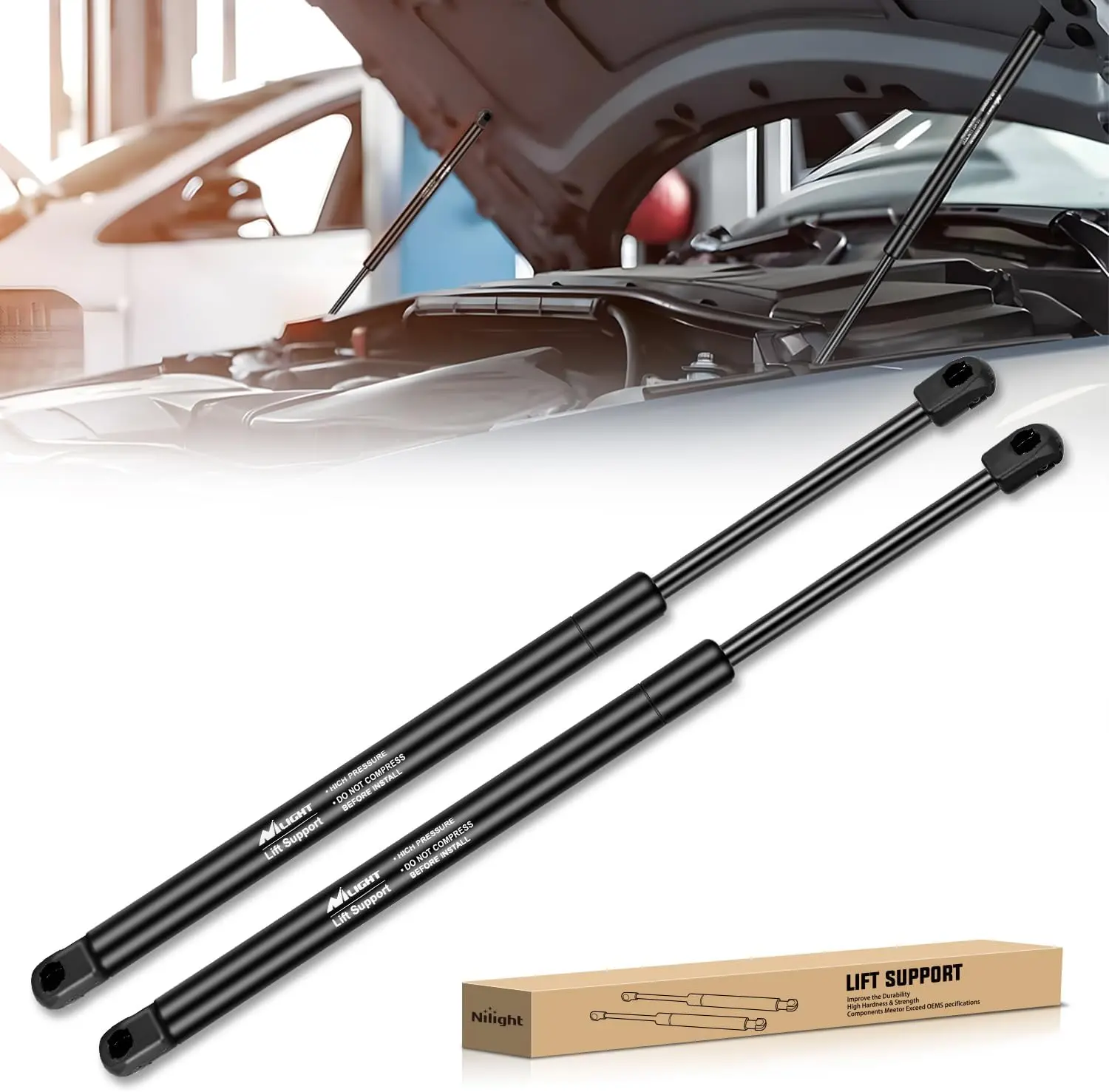 Nilight Hood Gas Struts Lift Supports 4478 for Ford F150 1997-2006, F-150 Heritage 2004, F250 1995-2004, Expedition 1997-2006 Spring Shocks 13 Inch, 2PCS Set Rod, Leak Proof, Quick Install
