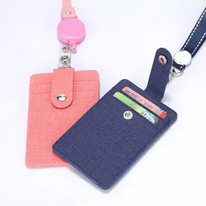 Retractable Lanyard PU Leather ID Badge Holder with Extra Card Slot Durable Work ID Card Case Easy To Attach for Daily Use Adjustable Neck Strap Security Versatile