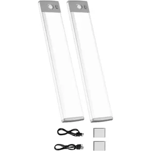 VEVOR Under Cabinet Lighting, 2 PCS, 62 LED Motion Sensor Lights, Rechargeable Battery Operated Closet Lights with Remote Control, Wireless Under Counter Light for Cabinets, Bookshelf, Stair, Hallway