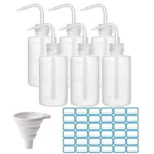6PCS 250ml Squeeze Bottles for Liquids with Silicone Collapsible Funnel & Labels, Plastic Safety Squirt Bottle with Narrow Mouth & Scale Labels, Small Watering Can for Indoor Plants, Lab Tattoo Cleaning Tools