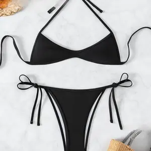 2026 New Solid Color Two Piece Bikini Set for Women, Sexy Thong Bottom Swimsuit, Stylish Minimalist Bathing Suit, Perfect for Beach Vacation Pool Party Summer Holiday Travel