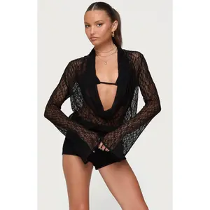 Edikted Women's Lera Lacey Sheer Mesh Top