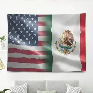 United States And Mexico Flag Wall Art Decorative Banner International Friendship Symbol Home Office Decoration Vivid Color and Fade proof Print Tapestry Peach