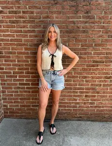 Crochet Cream Tie Front Vest